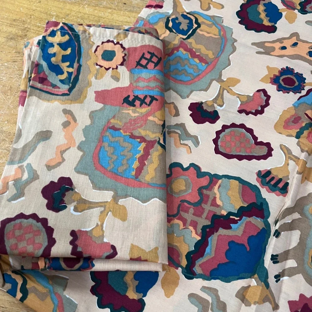Vtg Crown Crafts Cameroon Print King Pillowcase Set 2pc Boho Bird Floral Percale